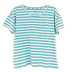 T by Talbots | Blue White Stripe Short Sleeve Tee Scoop Neck Womens Medium